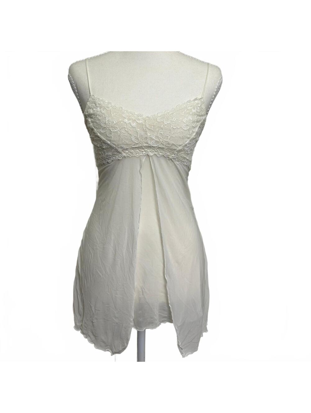VTG Y2K Honeydew Lace Trim Sheer Split Front Cami Top Women's S Cream Coquette